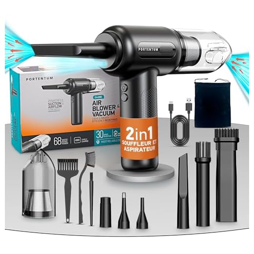 PORTENTUM Blower and Vacuum ABV-1, Aspirateur sans Fil et Souffleur Air Comprimé, Noir, 68 W, 75 décibeles