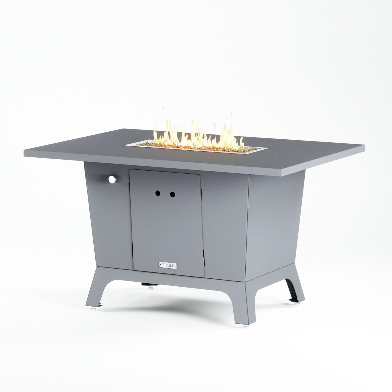 COOKE Palisades Fire Pit Table 52" x 36" x 30" – Aluminum Top, Grey Base, 60K BTU Gas, Propane/Natural Gas Compatible, with Windscreen (Beige Powder Coated Aluminum, Natural Gas)