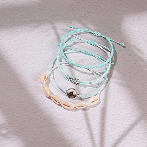 Fancy Shiny Wave String Bracelets Cute Shell Bracelets Trendy Boho Jewelry Teen Girl Gifts Handmade Stackable Rope Bracelets For Women Girls(Teal) #TOP3