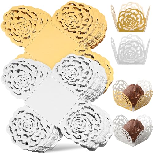 Topperfun 100Pcs Truffle Wrapper Liners, Paper Mini Cupcake Liners Chocolate Candy Transfer Sheets, Peanut Cupcake Wrappers Dessert Tray Muffin Baking Cups For Birthday Wedding Decoration