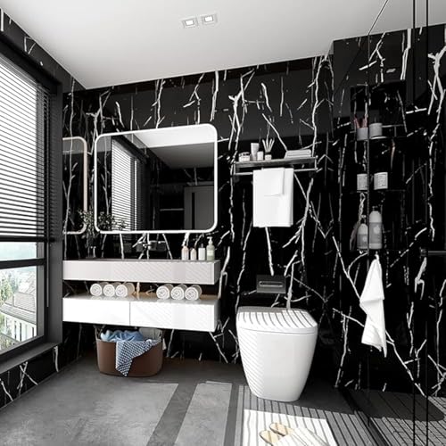 Image of Self Adhesive Marble Wallpaper Kitchen Wallpaper Oil Proof & Waterproof Wallpaper for Cabinet Makeover, Almirah, Plastic & Tabletop, Wardrobe (60x200cm) (Black)