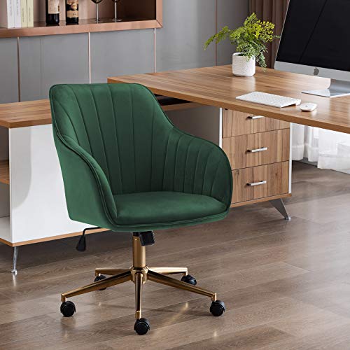 Duhome Velvet Desk Chair With Wheels, Gold Desk Chair Adjustable Swivel Home Office Chair For Office Living Room Bedroom, Dark Green #TOP6