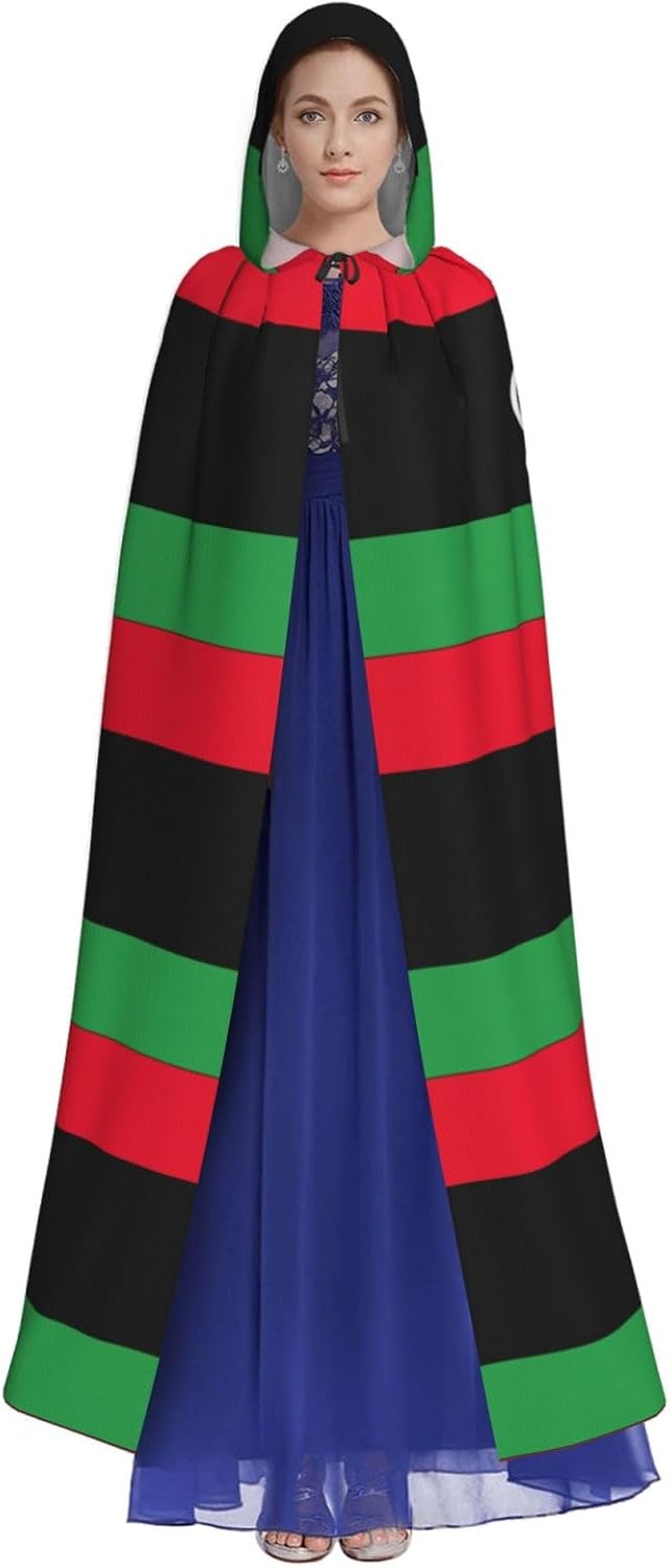 Libyan flag print Hooded Robe Cloak Long Cape Cosplay Costume Halloween Witch Cosplay Robe for Men Women