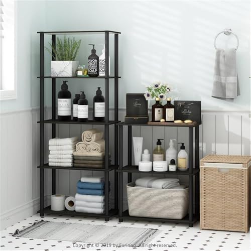 Image of Furinno TURN-S-TUBE Storage Shelves, 3-Tier Book Shelf, Corner Shelf, Toolless Open Shelves, for Organization and Storage, Living Room, Garage, Home Office, Dark Cherry