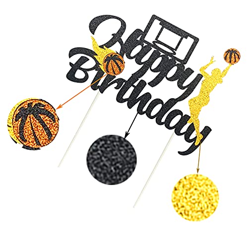 Basketball Happy Birthday Cake Topper Black Glitter Sport Game Themed Cake Decorations Sign Girls Female Basketball Player Scene Party Supplies Decorations #TOP2