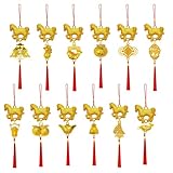 Zueyen 12 colgantes de caballos del Año del Caballo, amuleto chino de la suerte Año Nuevo 2026, decoración colgante para bonsái, decoración festiva de primavera, símbolos tradicionales