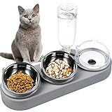 Futternapf Katze Erhöht,3-in-1 unabhängige Fütterungsschalen für Trocken- und Nassfutter, 500ml großes automatisches Wasserspeichersystem,15° Neigung zur Vermeidung von Erbrechen