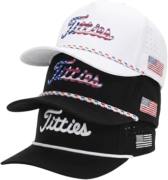 Curves & Clubs Titties Golf Hats 3-Pack Funny White USA Titties, Black USA Titties, and Black & White Titties Perfect Golf Gift Bundle