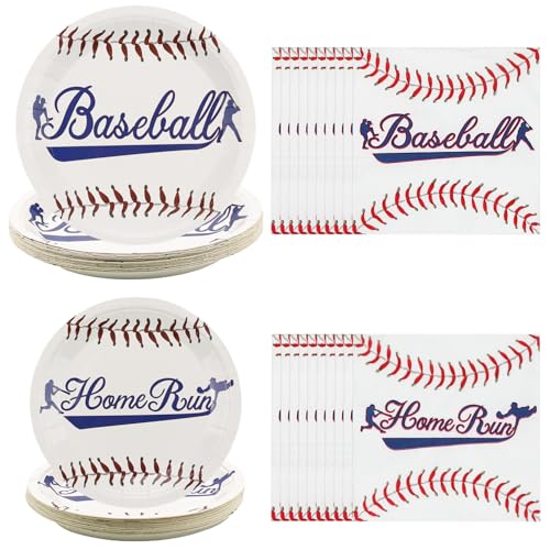 PIXHOTUL 40 Pcs Baseball Plates and Napkins Set, Baseball Birthday Party Supplies with Paper Plates, Baseball Napkins for Boy Men's Birthday Baseball Game Day