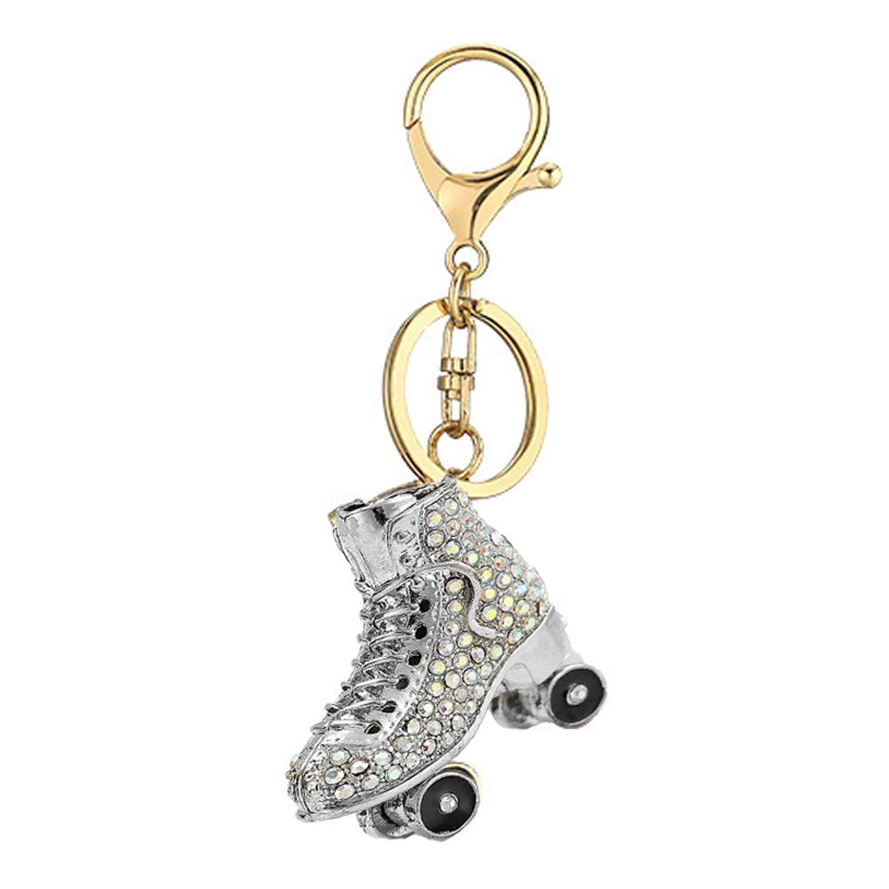 Skates Rhinestone Keychain,Shoe Gold Sparkling Charm Keyring Pendant