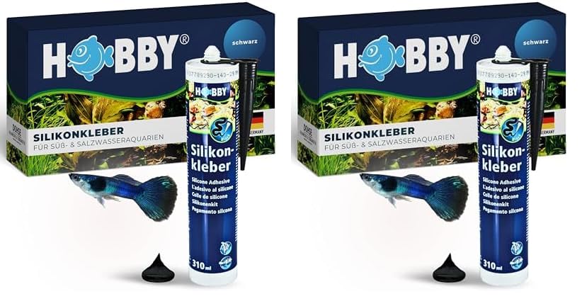 HOBBY Aquaristik Silikonkleber I 310 ml Kartusche I hochelastischer Silikon für Aquarien I alterungs- & witterungsbeständiger Aquarien-Silikon I Aquarienkleber UV- & temperaturresistent I schwarz