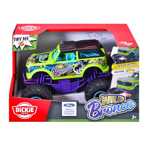 Dickie Toys - Wild Bronco Monstertruck ab 3 Jahre (18 cm) - Ford SUV als Monster-Truck mit coolem Licht & Sound, Spielzeug-Auto f&uuml;r Kinder mit Friktion und Gummireifen, inkl. Batterien