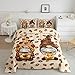 Castle Fairy Teens Coffee Comforter Set Queen Size,Khaki and Beige Bedding Set for Kids Boys Girls Bedroom Decoration,Coffee Bean Bed Duvet Insert,Kawaii Gnome Comforter with 2 Pillowcase
