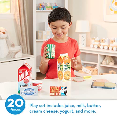 Melissa & Doug Freestanding Wooden Fresh Mart Grocery Store - Supermarket Pretend Play - FSC-Certified Materials & Fridge Groceries Play Food CartonsToy Groceries