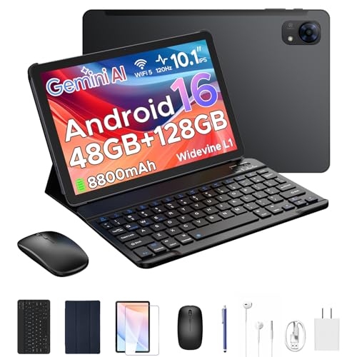 Image of P10 Pro Android 16 Tablet, 10 Inch Tablets with Gemini AI, 120Hz, 48GB RAM+128GB ROM /2TB, Octa-Core T7250, 8800mAh, 13MP+5MP, 3.5mm Jack, Face ID, GPS, 5G WiFi, Tablet with Keyboard Pen,BLACK