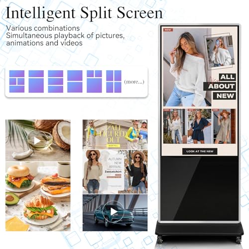 Image of 55 inch Digital Signage Display Kiosk Indoor Floor Standing Advertising | 2K Touchscreen Android 14 4 + 32 Storage, USB WiFi HDMI Bluetooth Input, Smart Split Screen, Free CMS, Life over 50,000 hours