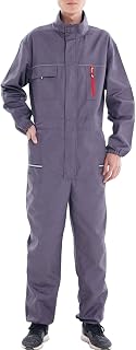 Men's Mechanic Work Jumpsuit Long Sleeve Coverall Suit with Hood Dustproof Workwear Zippered Frontal Overalls