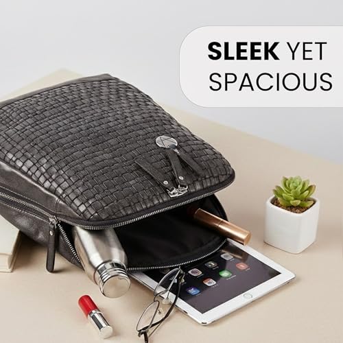 Image of 12.5 Inch Genuine Leather Backpack for Women and Men, Grey Leather Backpack with Adjustable Shoulder Strap