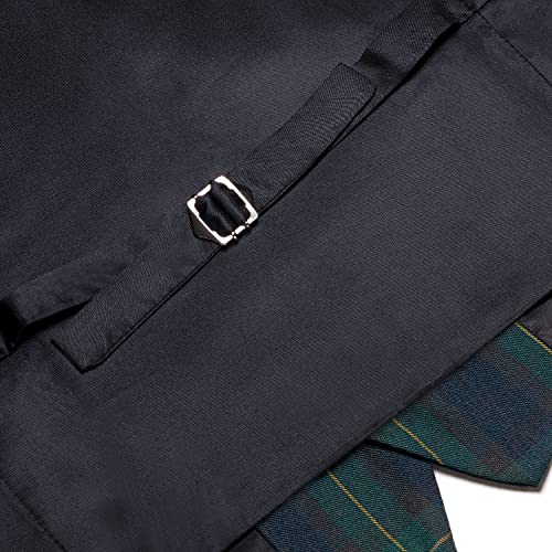 Hi-Tie Mens Green Black Plaid Vest Tailored Collar Sleeveless Slim Fit V-Neck Suit Waistcoat For Formal Banquet #TOP4