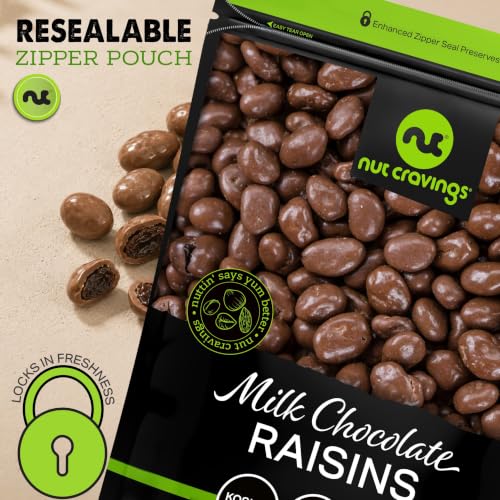 Image of NUT CRAVINGS - Chocolate Covered Raisins (16oz, 1 LB) Sweet Healthy Snack, Vegan, Kosher, Resealable Bag