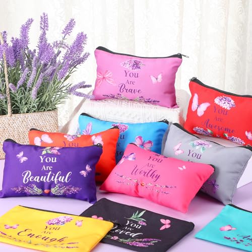 10 Pcs Housekeeping Appreciation Gift Bulk Christian Makeup Bags Gifts for Surgical Tech Religious Inspirationa Purple Butterfly Lavender Canvas Pouch Toiletry for Church Favors(Colorful)4