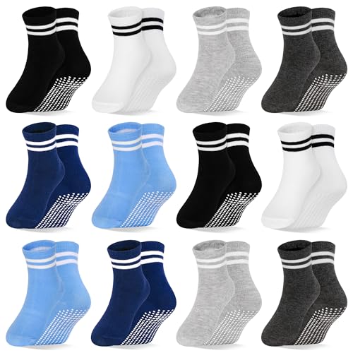 Image of GRPSKCOS Baby Toddler Non Slip Socks 12 Pairs Toddler Grip Socks Newborn Sock with Grip Anti Slip Crew Sock for Boys Girls(#1 Six Colours 6-12 Months)