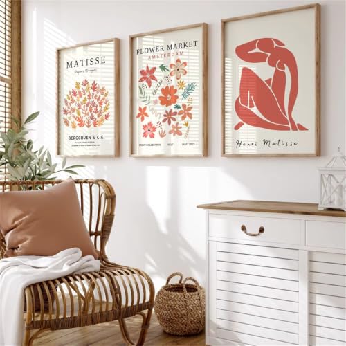 AMOSIJOY Lot de 3 Affiches Matisse sans Cadre, Posters Flower Market Amsterdam et Formes Abstraites, Tableaux Muraux Colorés pour Salon Chambre Bureau (A,A,50 * 70cm)