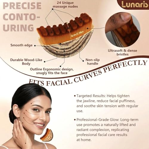 Image of Lunaris New Lymphatic Contour Face Brush 1 PCS | Facial Massager for Jawline, Chin & Neck | Natural Makeup Brushes With Soft Bristles | for Sculpting, Drainage, Puffiness Reduction & Smoother Skin