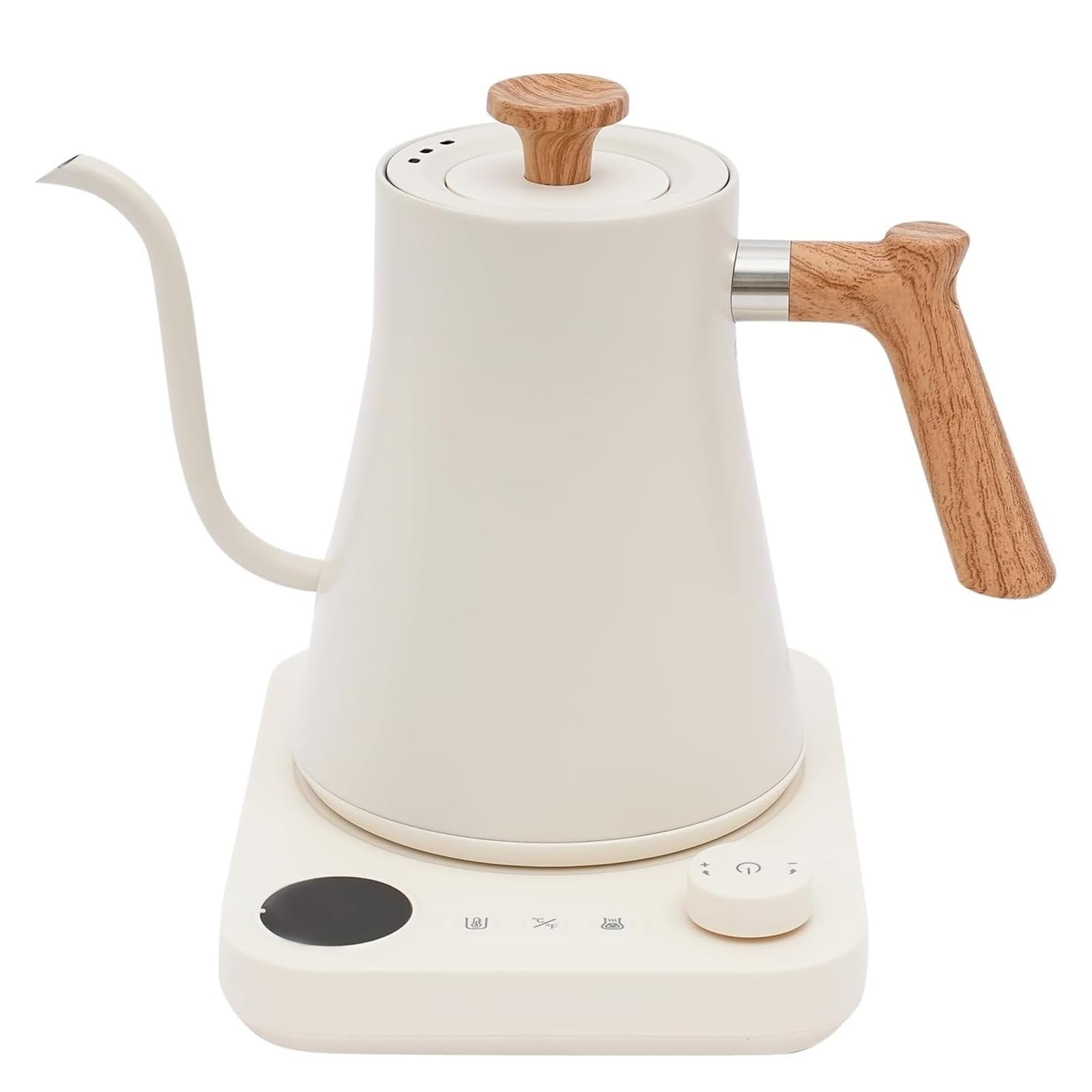 Hervidor eléctrico de cuello de cisne, control de temperatura inteligente, interior de acero inoxidable, calentamiento rápido, tetera de 200 W, mango con diseño de madera, pantalla LED