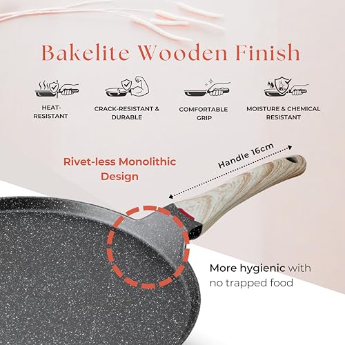 Image of kyyte CosmoTein Die Cast Non Stick Dosa Tawa 30 cm Dia Flat /Roti /Paratha /Uthappam /Chapati /Naan /Pizza Tava with 5 Layer Coating,Gas & Induction Friendly,Dishwasher Safe, PFOA&PFOS Free,Safe&Toxic-Free