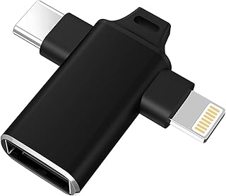Apple Lector USB-C y Lightning a USB para iPhone 15/14/13/12/11/XS/XR/X/8 7 6 5, MacBook Pro M1 Air, iPad Pro/Air, iMac, Galaxy S23/S22 (negro)