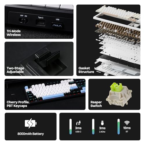 Image of EPOMAKER X Aula F108 PRO Wireless Gaming Keyboard with Screen, 8000 mAh Battery, 104 Hot Swap and Programmable Buttons and Button, RGB Backlight, for Mac /PC /Android, QWERTY (Blue & White & Black)