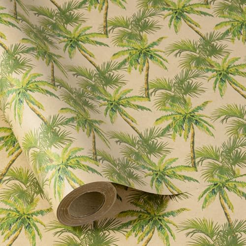 RUSPEPA Tropical Palm Tree Wrapping Paper Roll, Mini Roll, Green Palm Tree Design Kraft Gift Wrap Paper for Summer Holiday, Birthday, Beach Party, Wedding, Nature-Themed Gifts, 17 Inches x 16.4 Feet