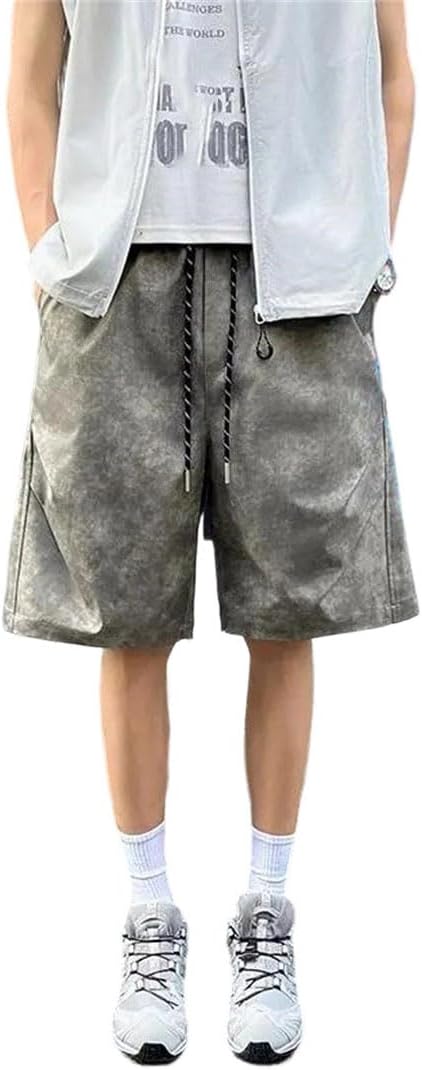 Men Summer High Street Tie Dye Pleated Loose Fit Athletic Shorts