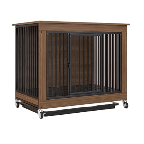 犬小屋、キャスター付き家具風犬小屋、 ペットケージ、大型・中型犬用 木製、屋内犬用サークル、頑丈でスタイリッシュ、トレイ付きスタイリッシュ、サークル スモーキーブラウン (ブラウン,80*52*77cm(20kg以内))