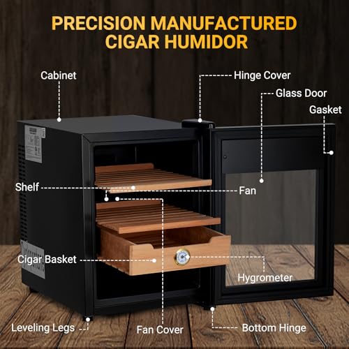 Cigar Humidor Cabinet 200 Count, 3 in 1 33L Electric Humidor with Hygrometer, Humidifier, Cooling Fan & Spanish Cedar Lining, Lights Control System, Desktop Multi Large Drawers, Gift for Cigar Lovers