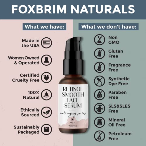 Retinol Face Serum - New Formula - Now With 3% Retinol - Anti Aging Face Serum - With Gotu Kola, Hyaluronic Acid, Horsetail Extract & Organic Jojoba Oil - 1Oz By Foxbrim Naturals #TOP5
