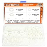 HELIFOUNER 800 Pieces 9 Sizes White Nylon Flat Washers Assortment Kit - M2 M2.5 M3 M4 M5 M6 M8 M10 M12