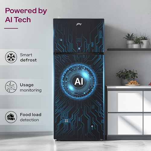 Image of Godrej 308L 2 Star|5 Years Comprehensive Warranty| | AI Powered | 4-in-1 Freezer Convertible| 95%+ Food Surface Disinfection| Frost Free Double Door Refrigerator (RF EON 331BN RCIT GR BK)