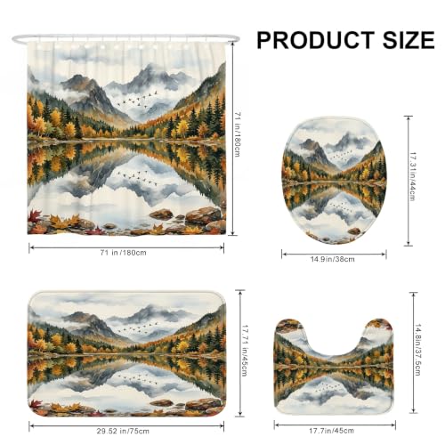 Rideau de douche montagnes rustiques 183x183 avec tapis vert - 5