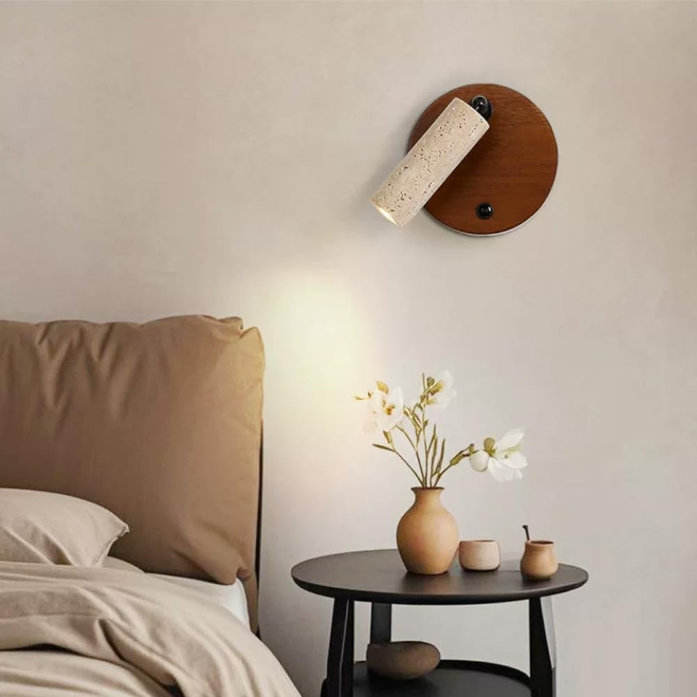 G9 Light Source Single Head Wall, Modern Industrial Style Yellow Travertine Lamp, Minimalist Flush Mount Wood Sconce, Restaurant Entryway Mounted Lighting Fixtures