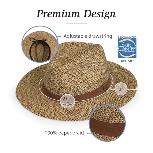 Wallaroo Hat Company Men’s Outback Fedora Sun Hat – UPF 50+, Modern, Adjustable, Packable, Designed in Australia, Brown, Medium/Large