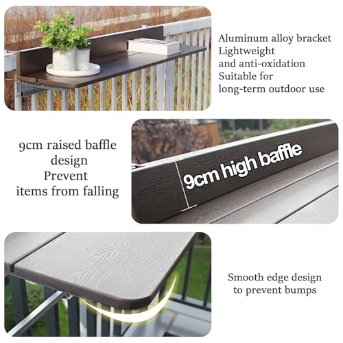 Table pliante de balcon réglable en hauteur avec plateau rabattable de 27 x 60 cm - 4
