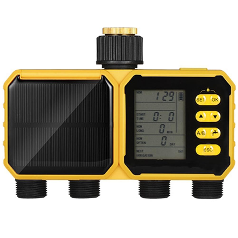 Aundhegrtt Garden Water Timer Solar Powered Water Timer 4 Zone Irrigation Controller Automatic Garden Watering System