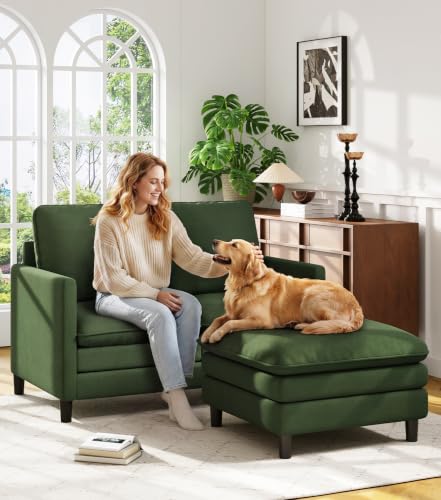 Image of Welzona 3-Layers Cloud L Shaped Couch, 51 inch Teddy Sofa and Loveseat Set