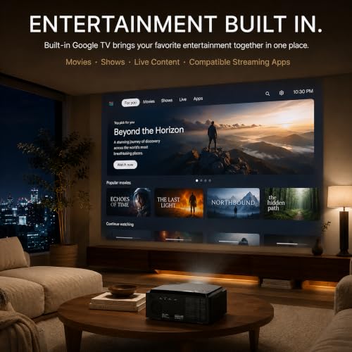 Image of DESS Projector with Built-in Google TV,1080P, 2200 ANSI, Electric Stand