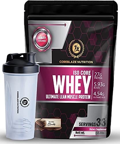 (COREBLAZE NUTRITION Whey Protein Isolate 90% - 500G (1.1Lbs),27G Protein,5.9G Bcaa Per Serving(Shriram Institute For Industrial Reasearch Certified)
