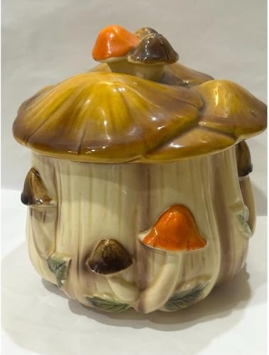 6" Vintage Mushroom Canister Cookie Jar with Lidded, Kitchen Storage, Food Decorative Jar, Ceramic Canister for Countertop Food Storage Coffee, Tea,