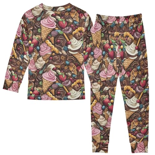 ALAZA Strawberry Ice Cream Chocolate 2 Piece Pajama Set Long Sleeve Top and Pants Sleepwear Unisex2
