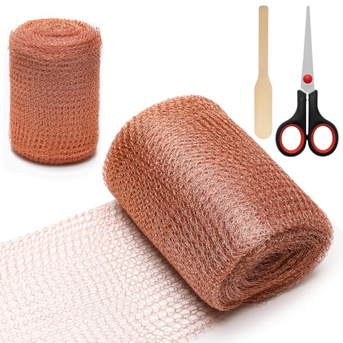 Copper Mesh Roll (5\" x 50 ft), Blocker for Holeï¼ŒDouble Layer Copper Fill Fabric,Gap Hole Filler,Copper Wool for Bat Snail Bird Rodent Control,Copper Wire with Packing Tool and Scissors for Plants